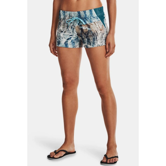 Under Armour Fusion Printed Shorts Womens L Large Blue Drawcord Lightweight - Picture 1 of 14